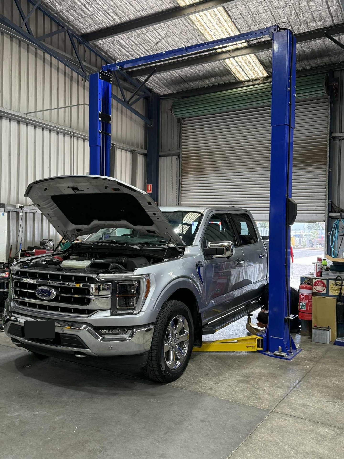 Ford F-150 being serviced in the workshop
